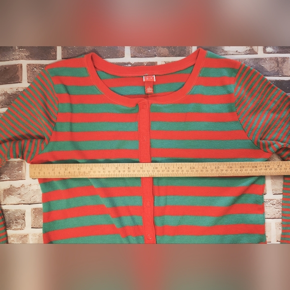 Target Red Green Striped Thermal One Piece Christmas Unisex Pajamas Size L (E10) - Picture 5 of 8